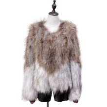 Load image into Gallery viewer, Women's Real Knitted Raccoon Fur  Coat Winter Fashion Patchwork Jacket 161172