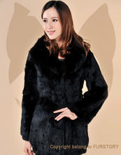 Load image into Gallery viewer, Winter Women&#39;s Rabbit Fur Coat with Fox Fur Collar Black Full Sleeve Natural Fur Coats Female