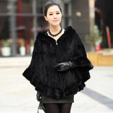 Load image into Gallery viewer, FUR STORY Women&#39;s Knitted Mink Fur Shawl Real Fur Scarf Natural Mink Poncho Coat 070304