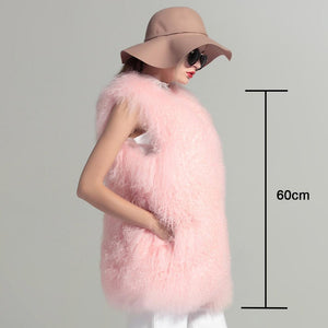 Women's Real Lamb Fur Vest Natural Fur Waistcoat Furry Sleeveless Garment 16202