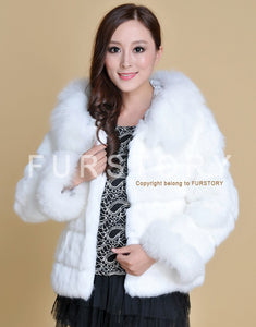 Winter Coat Real Rabbit Fur Coats for Women Fox Fur Collar  13062