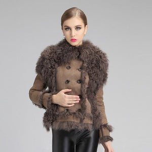 Natural Sheep Fur Coat Double Faced Overcoat Lamb Leather with Fur Women Dress