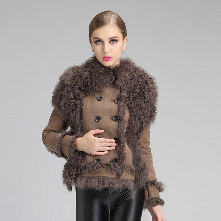 Natural Sheep Fur Coat Double Faced Overcoat Lamb Leather with Fur Women Dress