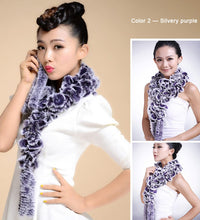 Load image into Gallery viewer, Real REX Rabbit Fur Scarf Grape Wrap Cape Shawl Neck Warmer Various Colors 175cm Long Scarf FS14516