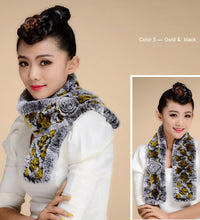Load image into Gallery viewer, Real REX Rabbit Fur Scarf Wrap Cape Shawl Neck Warmer Women Scarf Flower Decoration FS14509