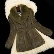 Load image into Gallery viewer, Natural Rabbit Fur Coat Fox Fur Collar Super Slim Waist Women Jacket Winter Overcoat