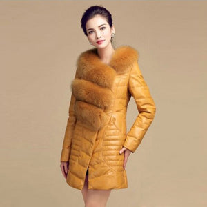 Genuine Leather Women's Winter Down Coat Real Fox Fur Collar Decoration Female Outwear