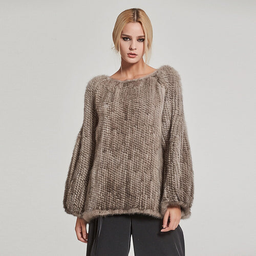 Knitted Mink Fur Coat Women Winter Real Fur Jacket Pullover Female