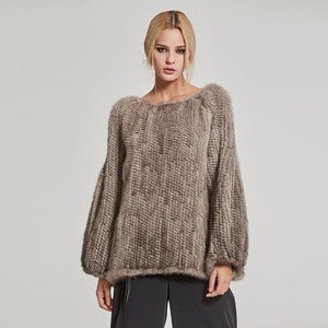 Knitted Mink Fur Coat Women Winter Real Fur Jacket Pullover Female