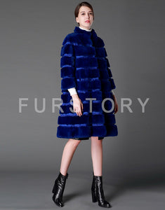 Natural Rex Rabbit Coat Women Grace Long Overcoat Jacket Winter Outerwear