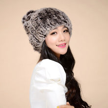 Load image into Gallery viewer, Women&#39;s Hats Knitted Real REX Rabbit Fur Beanie Hat 14603