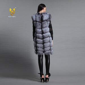 Women's Genuine Fox Fur Vest Women Wavy Furry Striped Vest Female 16277