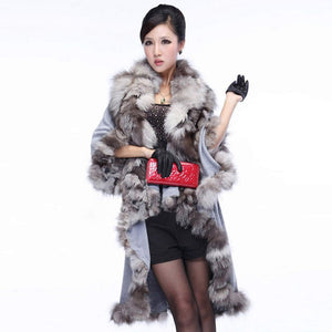 Real Fox Fur & Wool Coat Jacket Shawl Stole Poncho Fox Fur Collar 5 Color Fur Story FS070210