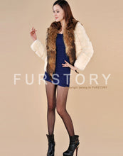 Load image into Gallery viewer, Rabbit Fur Coat Women&#39;s with Big Raccoon Fur Collar Real Natural Fur Coats Female