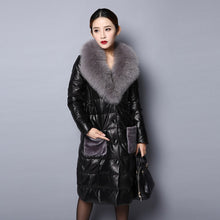 Load image into Gallery viewer, Genuine Leather Down Coat for Women with Big Fox Fur Collar Jacket 151243