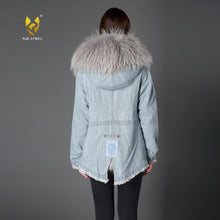 Load image into Gallery viewer, Women Winter Real Fox Fur Lining Jacket Big Raccoon Fur Hoodie Cotton Coat 161189