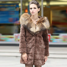 Load image into Gallery viewer, Women&#39;s  Real REX Rabbit Fur Coat with Hood Big Raccoon Fur Collar Jacket 010169