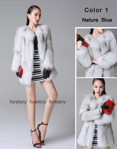 Women's Real Fox Fur Coat Long Sleeve Natural Color Fur Overcoat Women