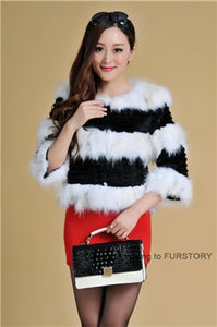 Real Rabbit Fur + Raccoon Fur  Coat Short Jacket  Overcoat FS13025