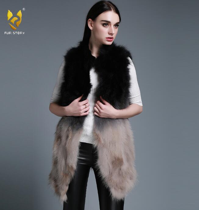 Women's Long Real Raccoon Fur Vest Cocoon Style Gilet Gradient Color Female Waistcoat 15292