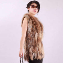 Load image into Gallery viewer, Women&#39; S Long Real Rabbit Fur Vest Raccoon Fur Collar and Placket Tassel Decoration