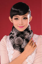 Load image into Gallery viewer, Real REX Rabbit Fur Scarf Ball Wrap Cape Shawl Neck Warmer Scarf Women 13503