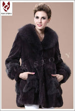 Load image into Gallery viewer, Coats for Women REX Rabbit Fur Coat Fox Fur Collar Jacket Overcoat 010105