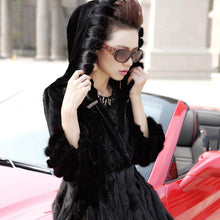 Load image into Gallery viewer, Winter Natural Knitted Mink Fur Hood Coat Female Overcoat