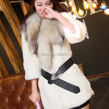 Load image into Gallery viewer, Natural Rabbit Fur Coat Jacket Real Raccoon Dog Fur Collar Trim Thick Jacket