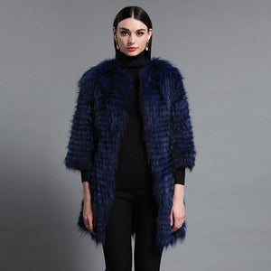 Women's Genuine Fox Fur Coat Women Stripe Outerwear 151213