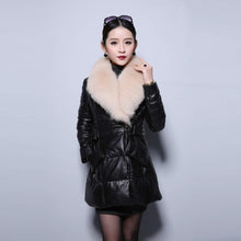 Load image into Gallery viewer, Genuine Leather Coat Down Jacket Luxury Fox Fur Collar Women Overcoat