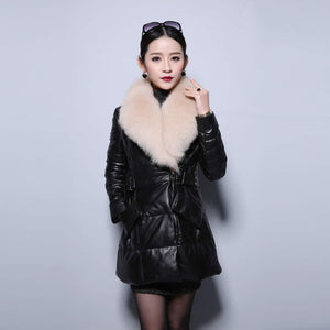 Genuine Leather Coat Down Jacket Luxury Fox Fur Collar Women Overcoat