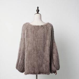 Knitted Mink Fur Coat Women Winter Real Fur Jacket Pullover Female