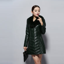 Load image into Gallery viewer, Genuine Leather Coat Female with Real Fox Fur Collar Outwear Winter Women&#39;s Down Coat