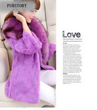 Load image into Gallery viewer, Natural Rabbit Fur Coat Jacket Real Raccoon Dog Fur Collar Trim Thick Jacket