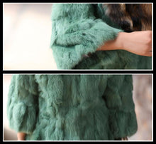 Load image into Gallery viewer, Natural Rabbit Fur Coat Jacket Real Raccoon Dog Fur Collar Trim Thick Jacket