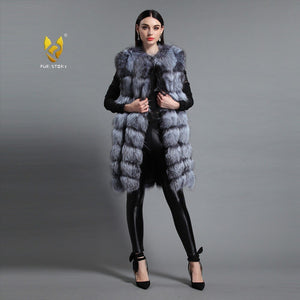 Women's Genuine Fox Fur Vest Women Wavy Furry Striped Vest Female 16277