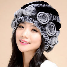 Load image into Gallery viewer, Women&#39;s Winter Hat Knitted Real REX Rabbit Fur Hat Top Quality Beanie Hat 14602