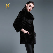 Load image into Gallery viewer, Women&#39;s Genuine Mink Fur Coat With Big Turn Down Collar Overcoat Female 161160