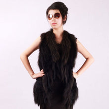 Load image into Gallery viewer, Women&#39;s Real Rabbit Fur Vest with Raccoon Collar Long Tassel Knitted Fur Vest Female