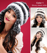 Load image into Gallery viewer, Real knitted Rex rabbit fur hat Beanie skullies cap ear muff earwarmer 060123