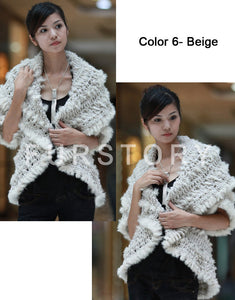 Knitted Natural Rabbit Fur Vest Jacket Stole Cape Coat Shawl Outwear