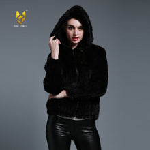 Load image into Gallery viewer, Women&#39;s Genuine Knitted Mink Fur Coat with Hood Winter jacket Women 15131