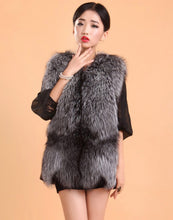 Load image into Gallery viewer, Natural Silver Fox Fur Vest with Genuine Whole Sheep Leather Fur Vest Jacket