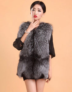 Natural Silver Fox Fur Vest with Genuine Whole Sheep Leather Fur Vest Jacket