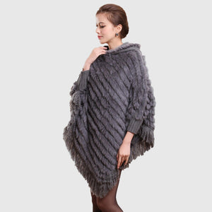 Women's Handmade Knitted Real Rabbit Fur Autumn Winter Fur Pashmina 070121