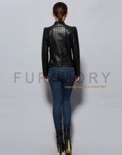 Load image into Gallery viewer, Genuine Sheep Leather Jacket Women&#39;s Leather Motorcycle Jacket