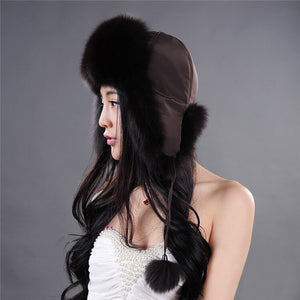 Winter Women's Fox Fur Hat Bomber Hats Cap Tapper Hat Snow Cap Fur millinery  Ear Protector Cap Warm Hat Fur Story FS060101