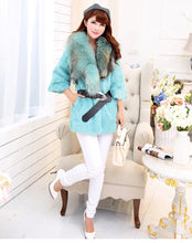 Load image into Gallery viewer, Natural Rabbit Fur Coat Jacket Real Raccoon Dog Fur Collar Trim Thick Jacket