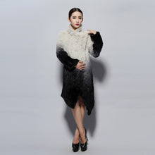 Load image into Gallery viewer, Real Knitted Rabbit Fur Long Coat Two-wear Trench Coat Gradient Color Pattern Overcoat Winter&#39; Dress Furstory FS13067